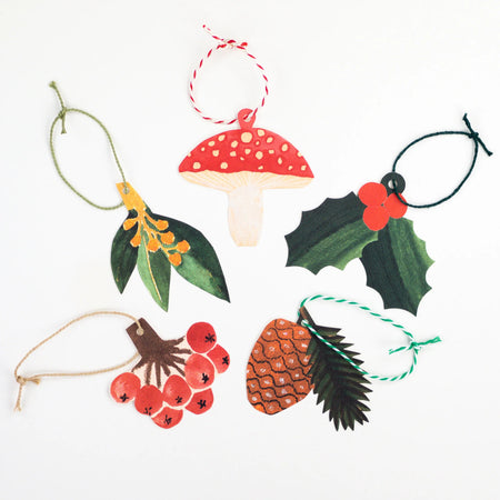 a set of five festive design gift tags by Hadley Paper Goods.