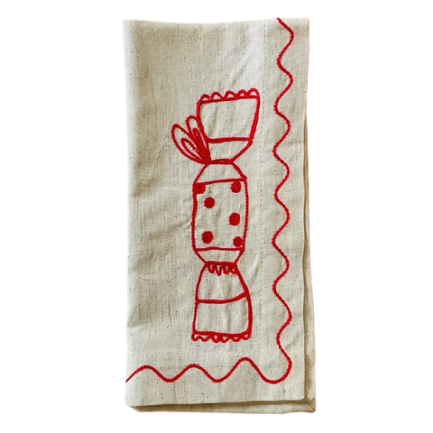 Embroidered Christmas Cracker Linen Napkins | Set of 4