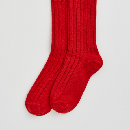 Two red socks on a light gray background. Pairs Socks | Shop Fodder