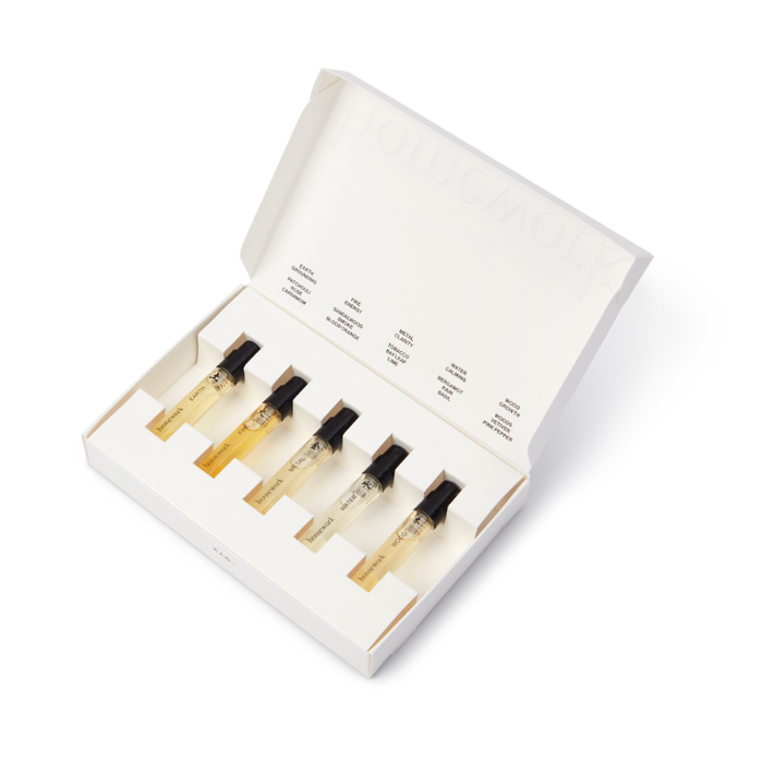 Set of perfume samples in a white box on a white background | Homework Store | Shop Fodder