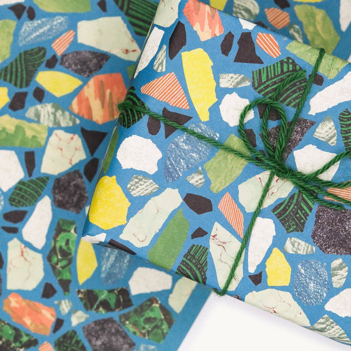 Colorful textured paper with a blue background and green string. Hadley Paper Goods | Shop Fodder