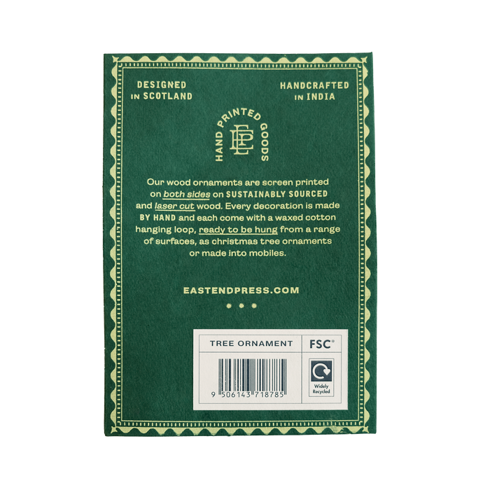 Green label with text and branding on a green background  | East End Press | Shop Fodder