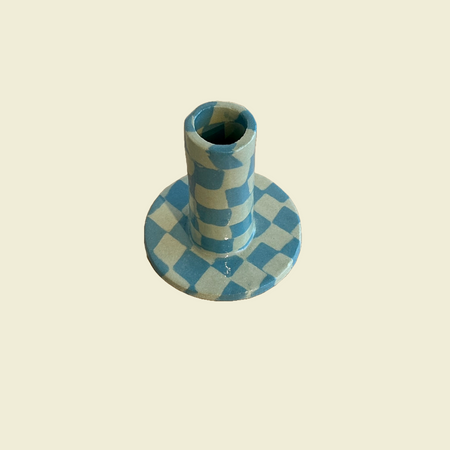 Blue Green Check Nerikomi Candlestick Holder | Fern Taylor | Shop Fodder