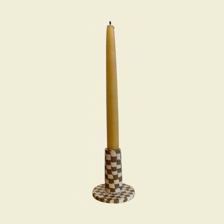 Brown Check Nerikomi Candlestick Holder | Fern Taylor | Shop Fodder