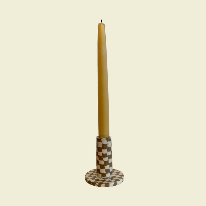 Brown Check Nerikomi Candlestick Holder | Fern Taylor | Shop Fodder