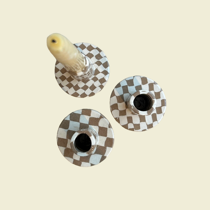 Brown Check Nerikomi Candlestick Holder  | Fern Taylor | Shop Fodder