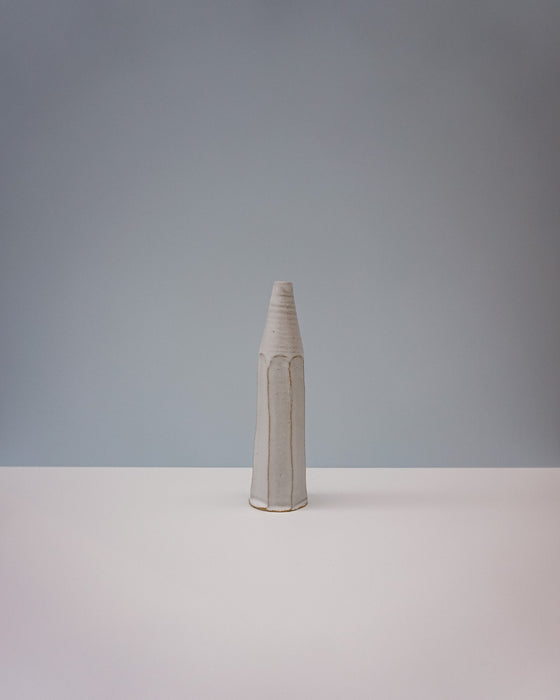 Faceted bottle vase by Cara Guthrie Ceramics - white glaze - handmade stoneware - Fodder