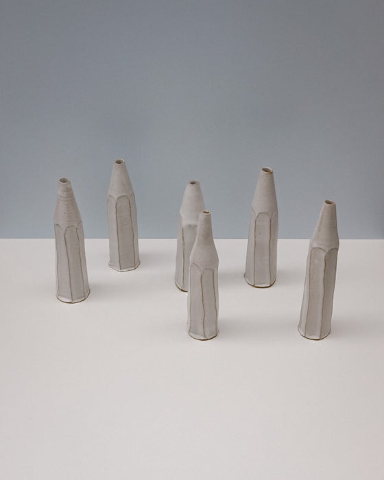 Faceted bottle vase by Cara Guthrie Ceramics - white glaze - handmade stoneware - Fodder