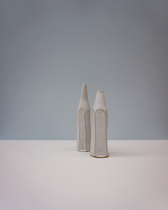 Faceted bottle vase by Cara Guthrie Ceramics - white glaze - handmade stoneware - Fodder