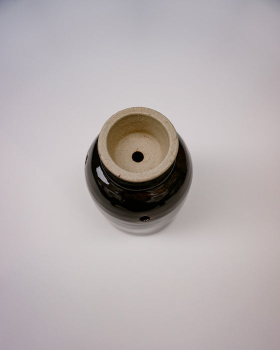 Ceramic Garlic pot by Cara Guthrie - tenmoku glaze - handmade stoneware - Fodder