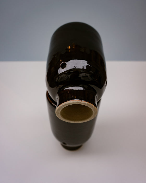 Ceramic Garlic pot by Cara Guthrie - tenmoku glaze - handmade stoneware - Fodder