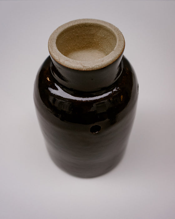 Ceramic Garlic pot by Cara Guthrie - tenmoku glaze - handmade stoneware - Fodder