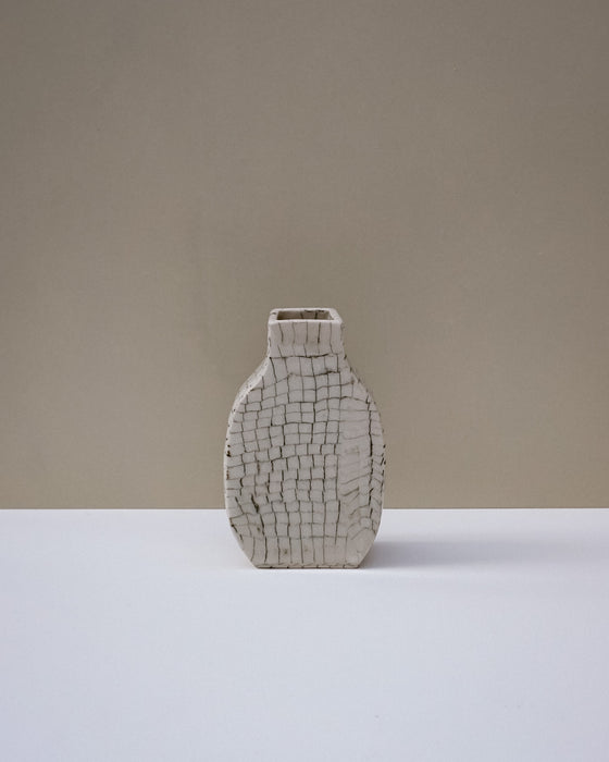Handbuilt nerikomi bottle vase by Fern Taylor in layered coloured stoneware. Fodder