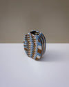 Brown and Blue Handbuilt nerikomi oval vase by Fern Taylor in layered coloured stoneware with a crackle gloss glaze. Fodder