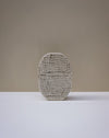 monochrome Handbuilt nerikomi oval vase by Fern Taylor in layered coloured stoneware with a crackle gloss glaze. Fodder