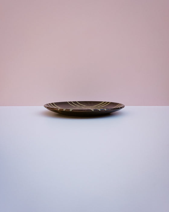 Nicotine crosshatch dinner service by Lily Pearmain - green glaze slip decoration - stoneware - Fodder