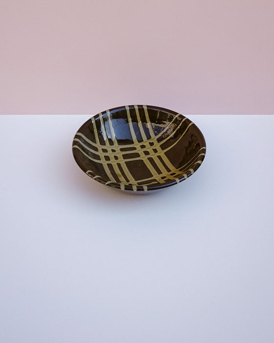 Dinner Bowl | Nicotine crosshatch dinner service by Lily Pearmain - green glaze slip decoration - stoneware - Fodder