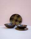 Nicotine crosshatch dinner service by Lily Pearmain - green glaze slip decoration - stoneware - Fodder