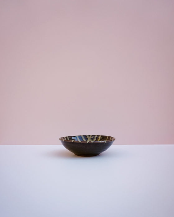 Morning Bowl | Nicotine crosshatch dinner service by Lily Pearmain - green glaze slip decoration - stoneware - Fodder