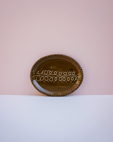 Medium oval serving plate by Lily Pearmain - butterfly slip decoration - stoneware - Fodder