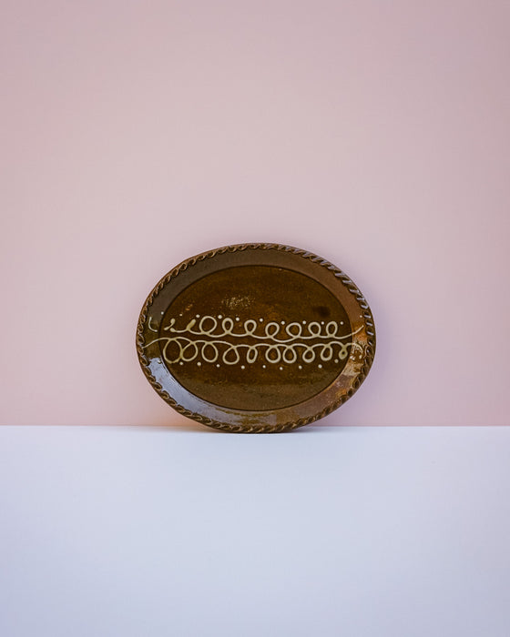 Medium oval serving plate by Lily Pearmain - butterfly slip decoration - stoneware - Fodder