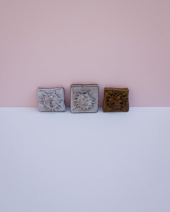 Green nicotine, wood ash, tin white - Sun wall tile - Lily Pearmain