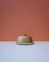 Ceramic butter dish with a textured surface on a white plate against a peach background. Liz Vidal Ceramics | Shop Fodder