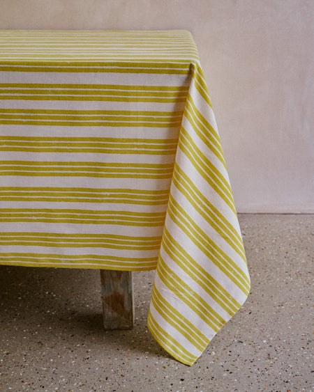 Lemon yellow stripe tablecloth by Nic Brittin - linen cotton - Fodder