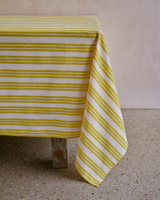 Lemon yellow stripe tablecloth by Nic Brittin - linen cotton - Fodder