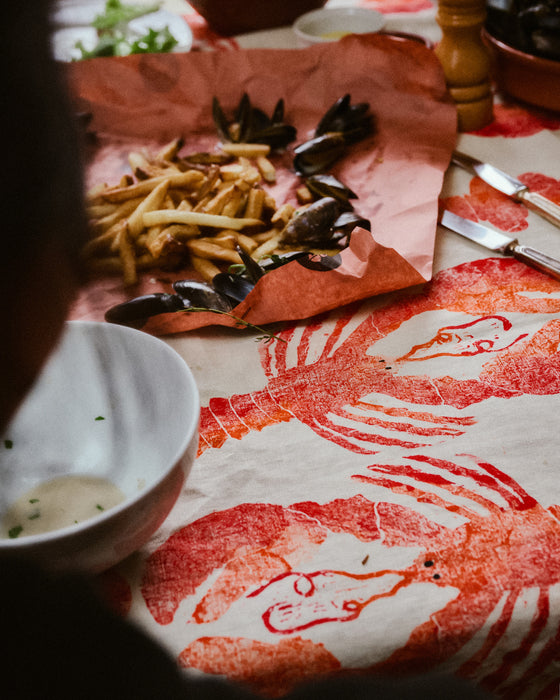 Lobster tablecloth on table with seafood - Nic Brittin - Fodder