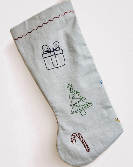 Nutcracker embroidered linen Christmas stocking by See & Quin - ballet motifs - Fodder