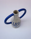Ceramic vase with blue handles and decorative patterns on a white background. Sophie Alda | Handmade Ceramics | Shop Fodder