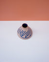 Ceramic vase with blue patterns on a white and pink background. Sophie Alda | Handmade Ceramics | Shop Fodder