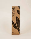 A tall rectangular kraft paper box for stEVAL Bay & Rosemary sand diffuser, featuring black leaf illustrations and the brand name 'stEVAL' printed vertically on a warm beige background.