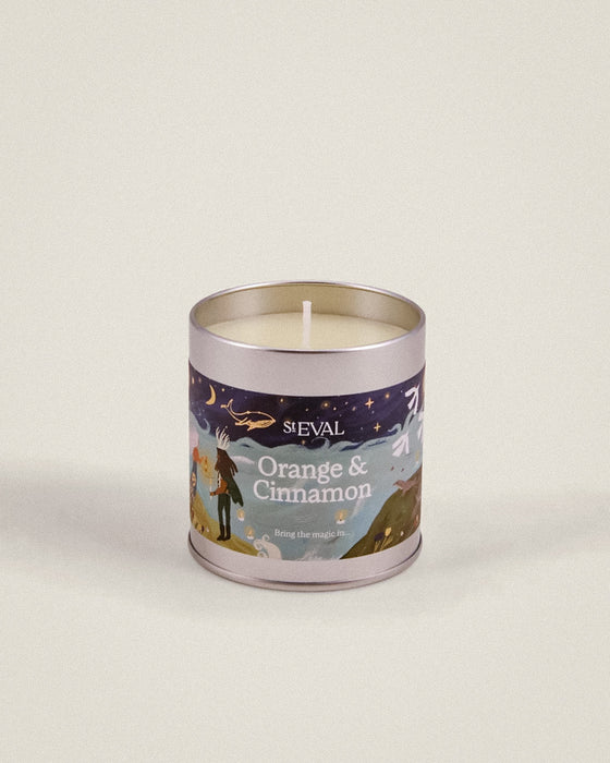 Orange & Cinnamon Christmas Scented Tin Candle by St Eval - warm spiced orange and cinnamon - festive illustrated tin - made in Cornwall - Fodder