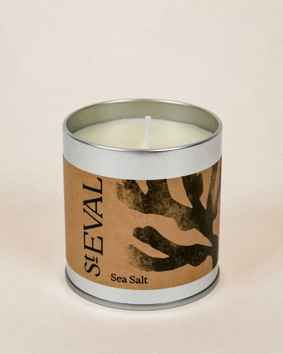 Sea Salt Scented Tin Candle by St Eval - fresh mineral sea-breeze scent - lidded tin - made in Cornwall - Fodder