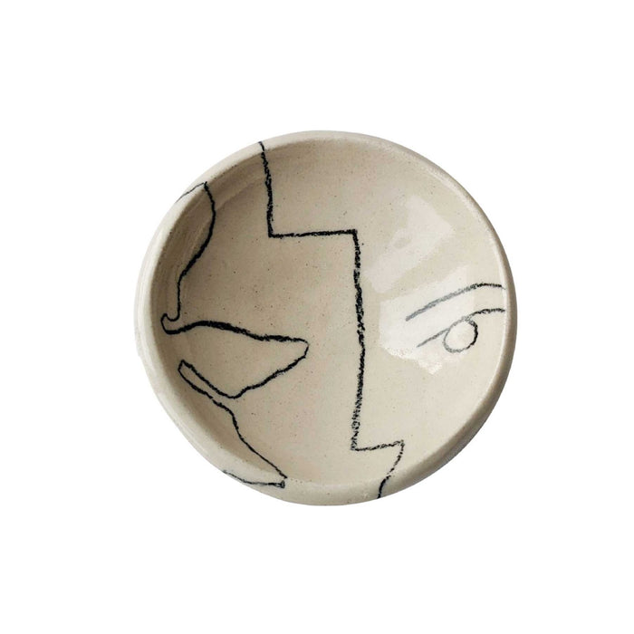 handmade ceramic trinket dish by HoodMor with signature line drawing. 