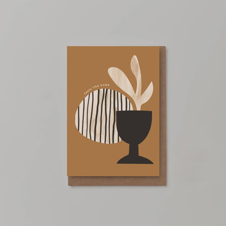 Greetings Card with abstract design on a brown cover against a grey background. Housewarming Card | Kinshipped | Shop Fodder