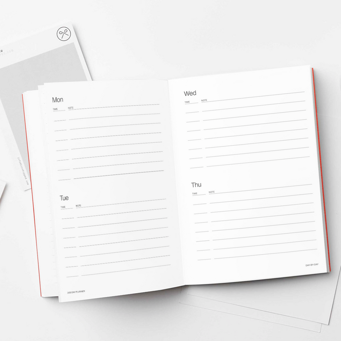 Open planner and stationery on a white surface. Kinshipped Diary | Kinshipped | Shop Fodder