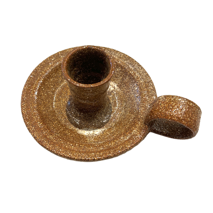 Ceramic candlestick holder with handle on a white background. | Lily Pearmain | Shop Fodder