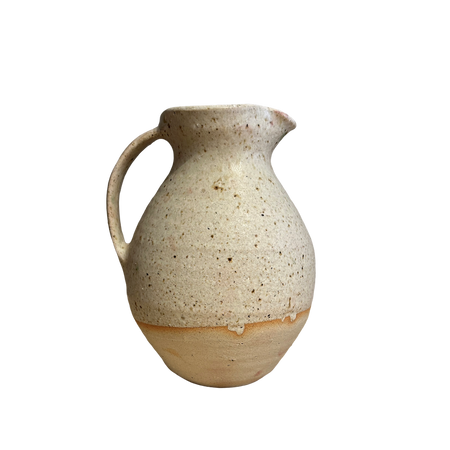 Speckled beige ceramic pitcher on a white background. Lily Pearmain Ceramics | Shop Fodder