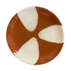 Round ceramic plate with brown and white design on a white background. Lily Pearmain Ceramics | Shop Fodder