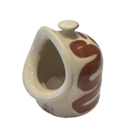 Ceramic Salt Pig with terracotta abstract design on a white background. Lily Pearmain Ceramics | Shop Fodder