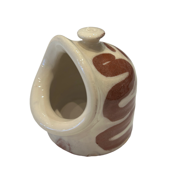 Ceramic Salt Pig with terracotta abstract design on a white background. Lily Pearmain Ceramics | Shop Fodder