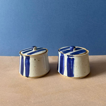 Blue Striped Lidded Sugar Jar | Mae Ceramics | Shop Fodder