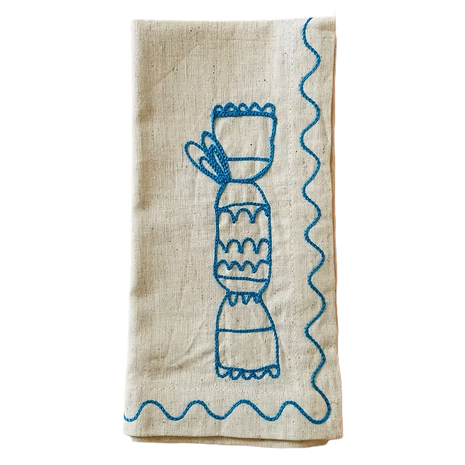 Embroidered Christmas Cracker Linen Napkins | Set of 4