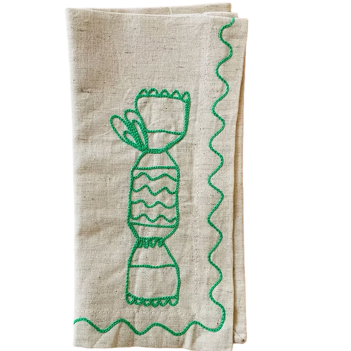Embroidered Christmas Cracker Linen Napkins | Set of 4