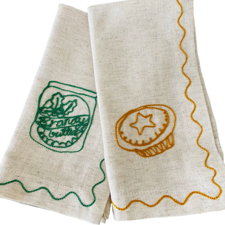 Embroidered Mince Pie & Brandy Butter Napkins | See & Quin  Shop Fodder