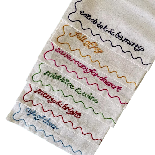 Embroidered Festive Phrase Napkins | Set of 6
