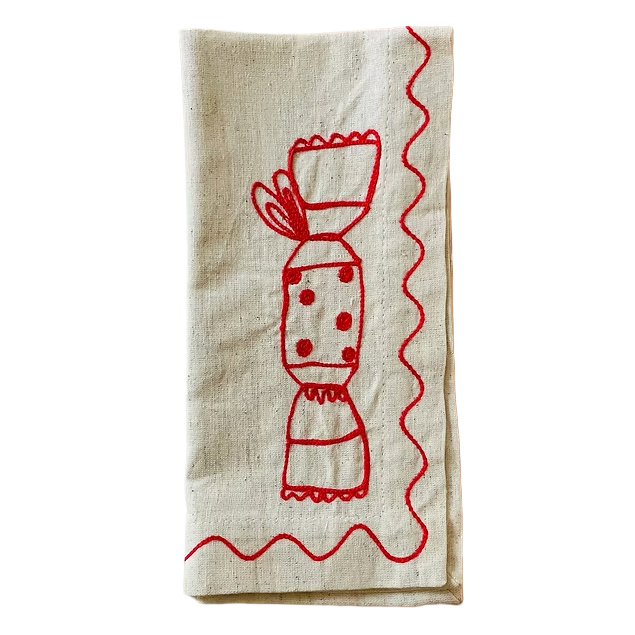 Embroidered Christmas Cracker Linen Napkins | Set of 4
